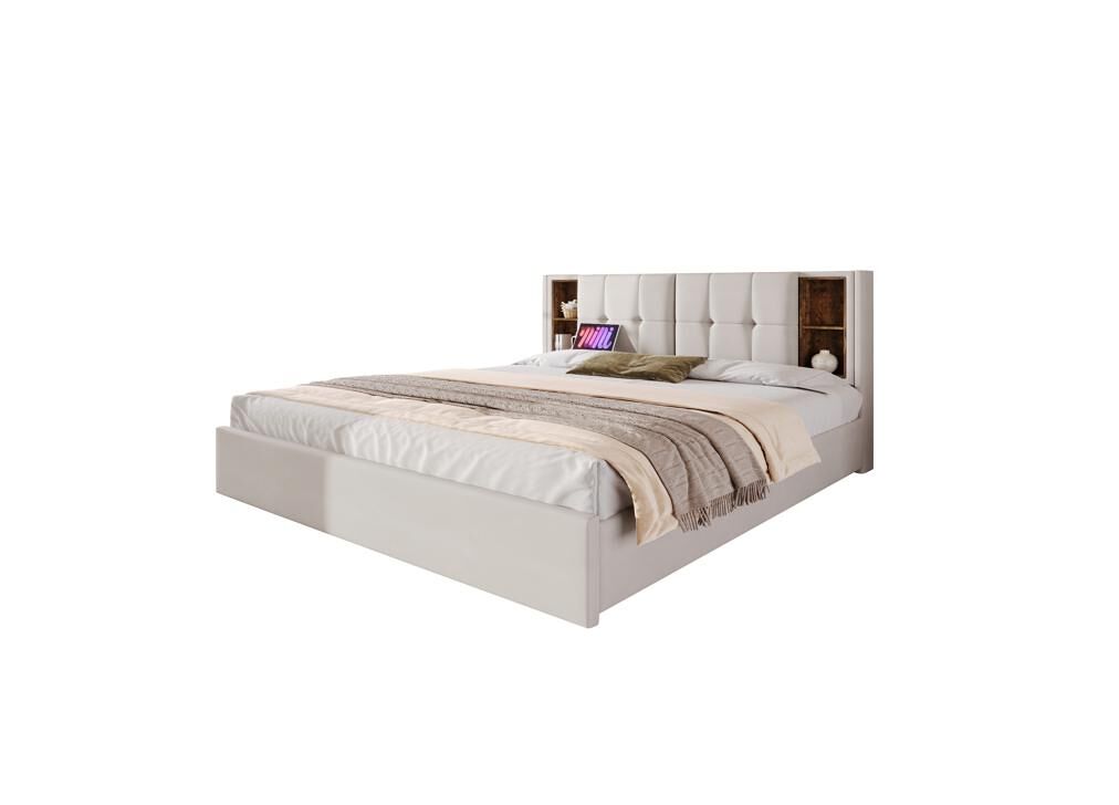 Cama de casal de veludo 160x200cm com 4 gavetas,bege