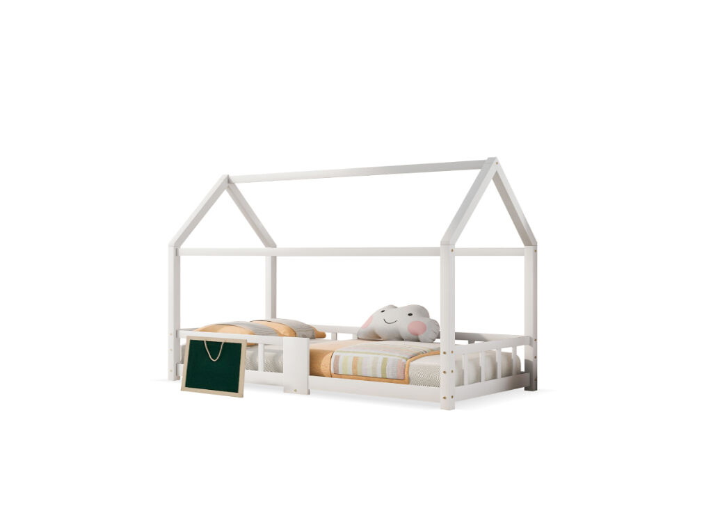 Cama de criança,cama-casa de madeira de pinho 90x200cm,branco