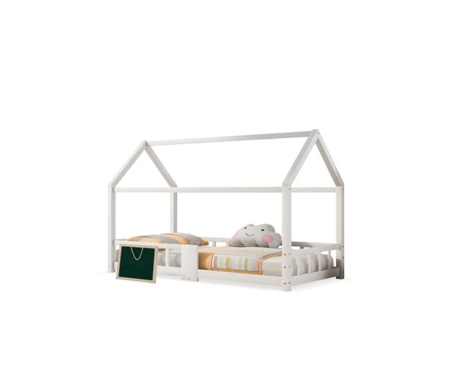 Cama de criança,cama-casa de madeira de pinho 90x200cm,branco