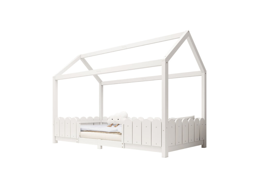 Cama de criança,cama-casa de madeira maciça 90x200cm,branco
