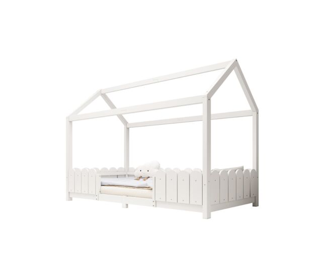 Cama de criança,cama-casa de madeira maciça 90x200cm,branco
