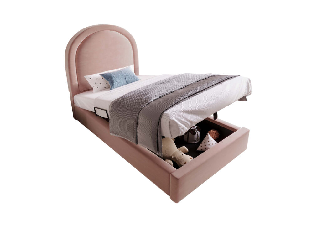 Cama juvenil,cama de solteiro de veludo 90x200cm com armazenamento,rosa