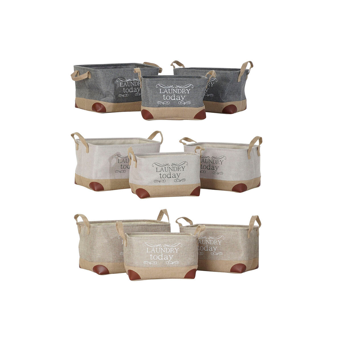Conjunto de cestas dkd home decor 40 x 30 x 24 cm gris bege poliéster marrom claro (3 peças)