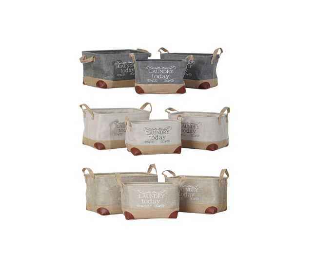 Conjunto de cestas dkd home decor 40 x 30 x 24 cm gris bege poliéster marrom claro (3 peças)