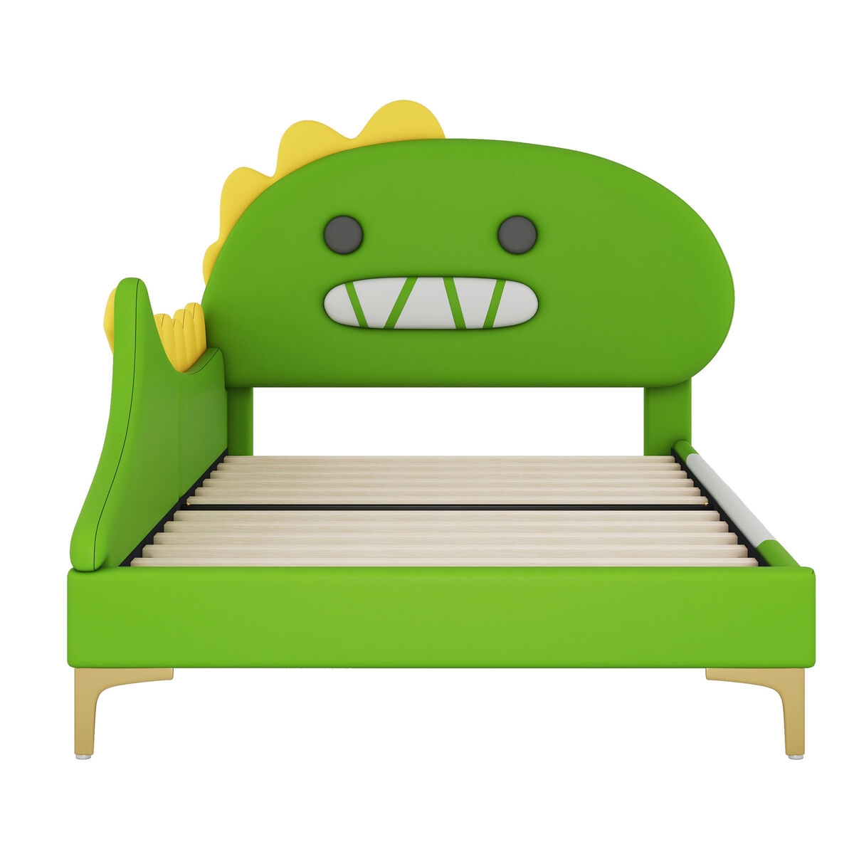 Cama de criança 90x200 cm - em forma de dinossauro - em pele sintética - verde