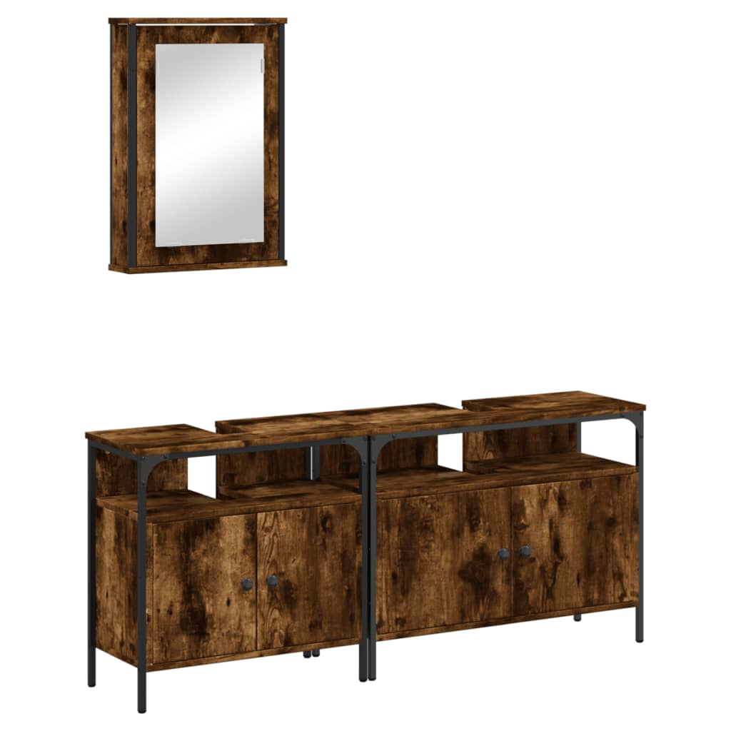 Vidaxl 3 pcs conjunto de móveis wc madeira processada carvalho fumado