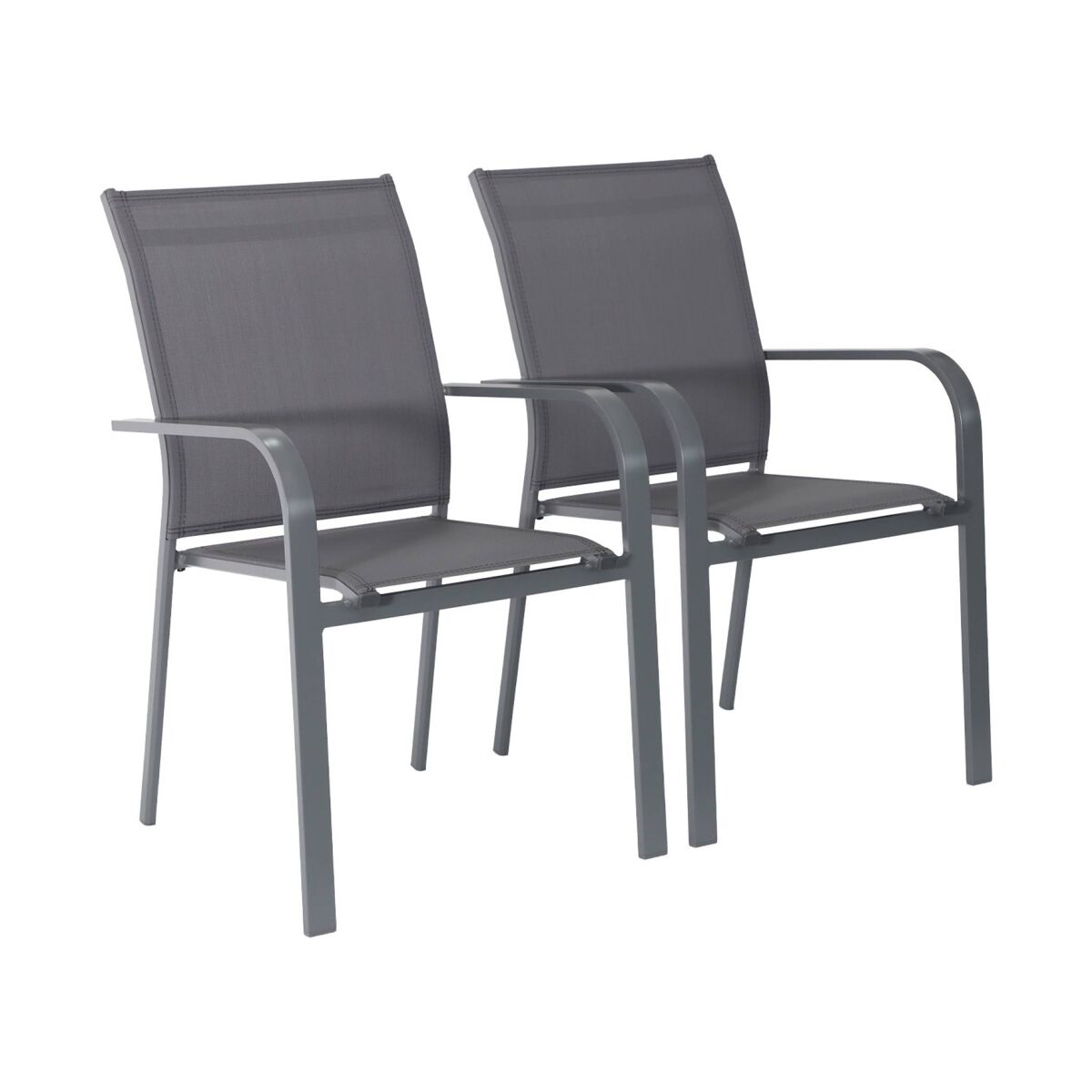 Cadeira de jardim empilhável de alumínio e textileno, set de 2, buffalo, antracite, 64.5x45.5x89.5 cm