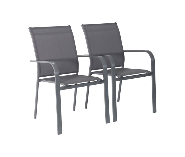 Cadeira de jardim empilhável de alumínio e textileno, set de 2, buffalo, antracite, 64.5x45.5x89.5 cm