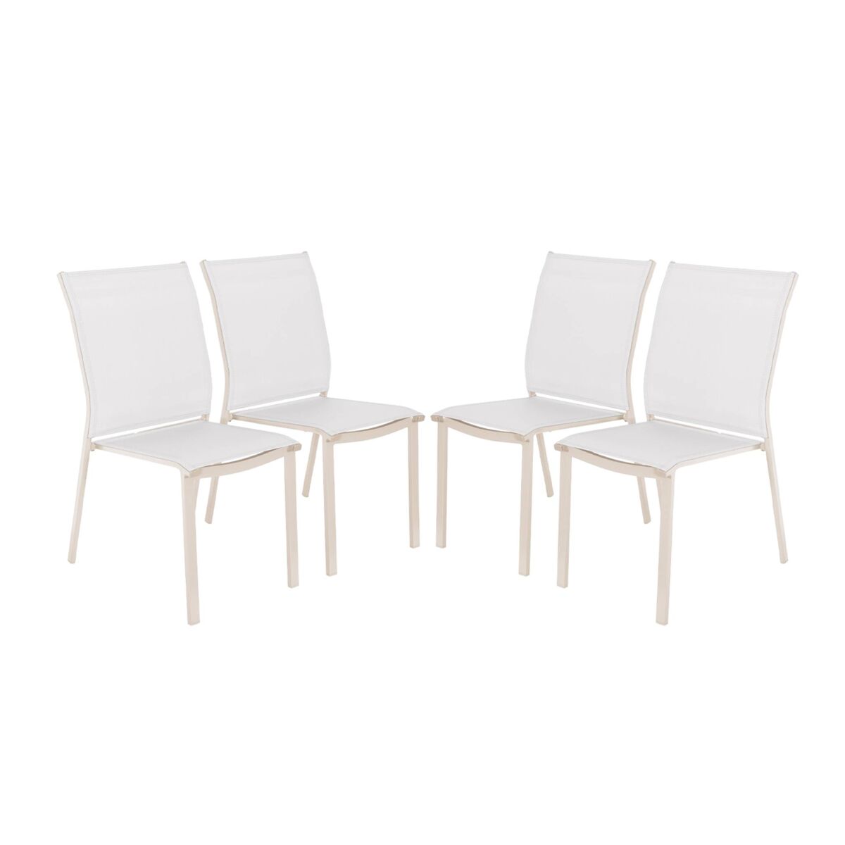 Cadeira de jardim empilhável em alumínio e textileno, set de 4, cleveland, beige, 64.5x45.5x89.5 cm