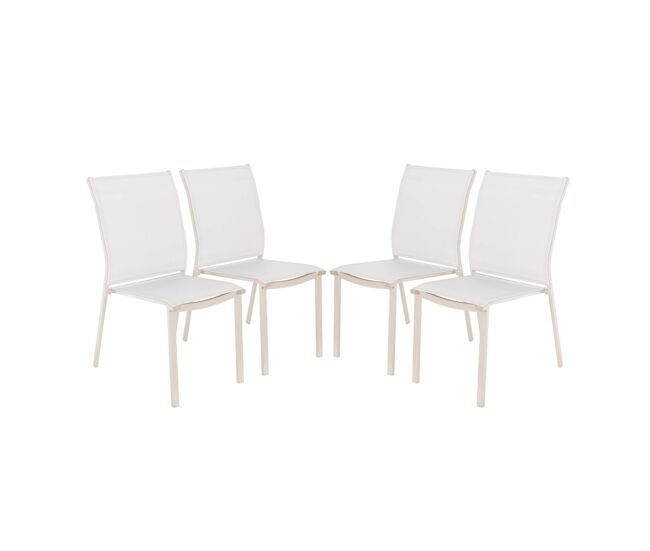 Cadeira de jardim empilhável em alumínio e textileno, set de 4, cleveland, beige, 64.5x45.5x89.5 cm