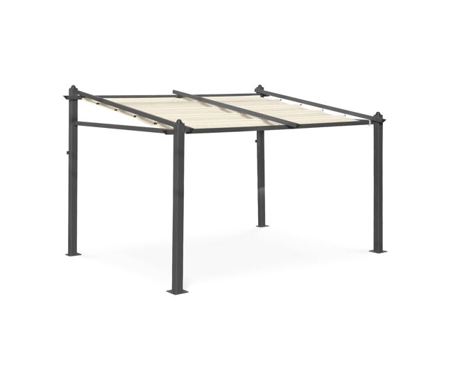 3x4m pérgola de alumínio de com cobertura deslizante, murum, cru, 355x290x251 cm