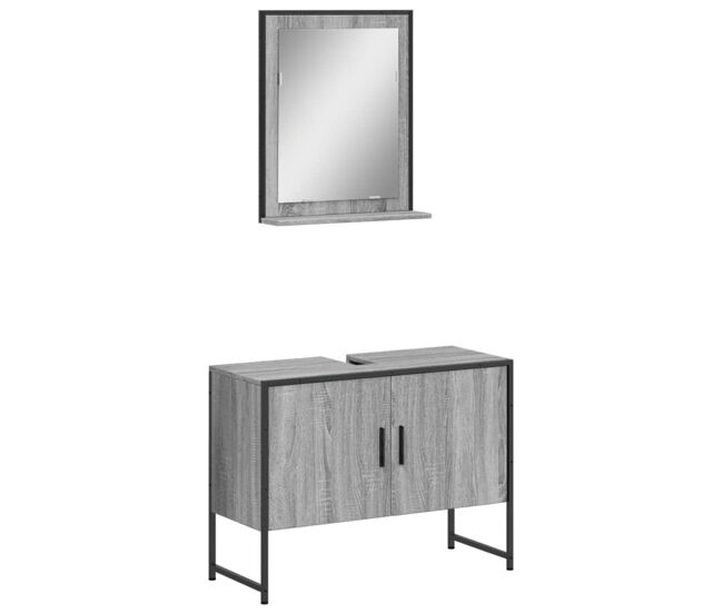 Vidaxl 2 pcs conj. móveis casa de banho derivados madeira cinza sonoma