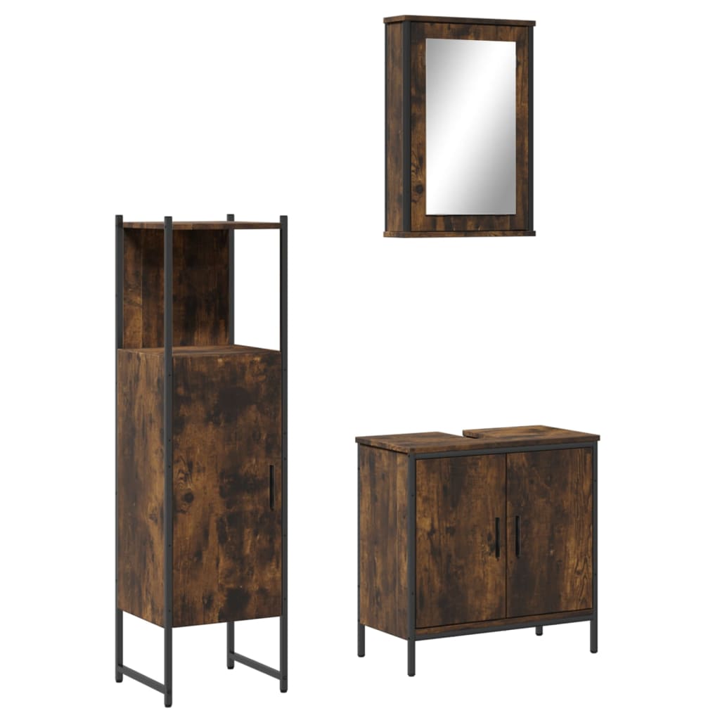 Vidaxl 3 pcs conjunto de móveis wc madeira processada carvalho fumado