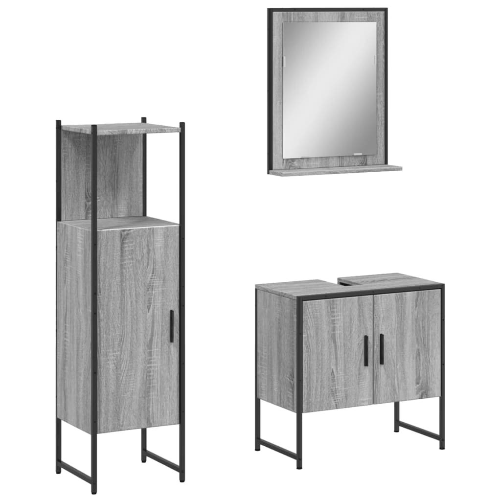 Vidaxl 3 pcs conjunto móveis wc derivados de madeira cinzento sonoma