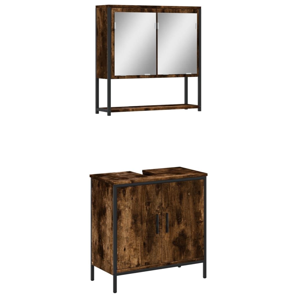 Vidaxl 2 pcs conj. móveis casa de banho derivados madeira cor fumado