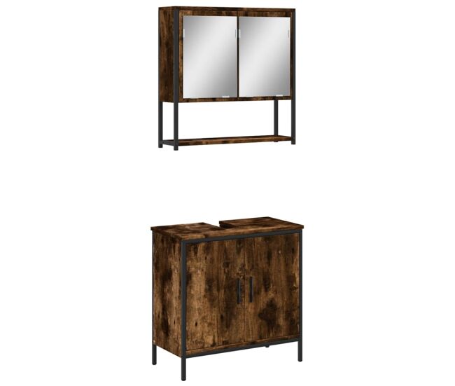 Vidaxl 2 pcs conj. móveis casa de banho derivados madeira cor fumado