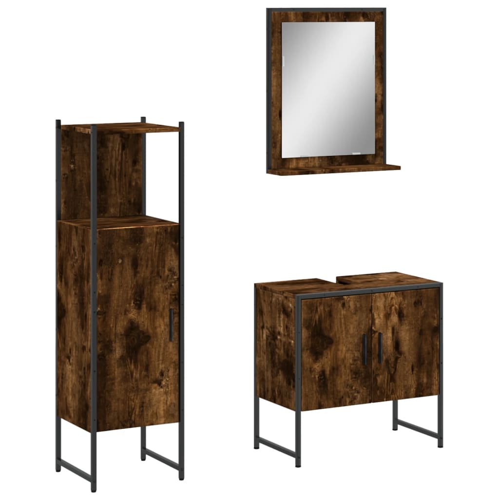 Vidaxl 3 pcs conjunto móveis wc derivados de madeira carvalho fumado