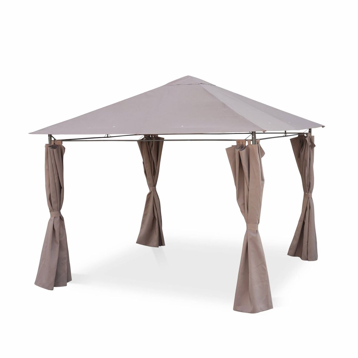Pérgola de 3x3m com cortinas, elusa, taupe, 299x299x262 cm