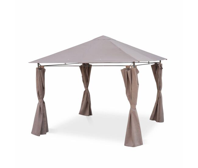 Pérgola de 3x3m com cortinas, elusa, taupe, 299x299x262 cm