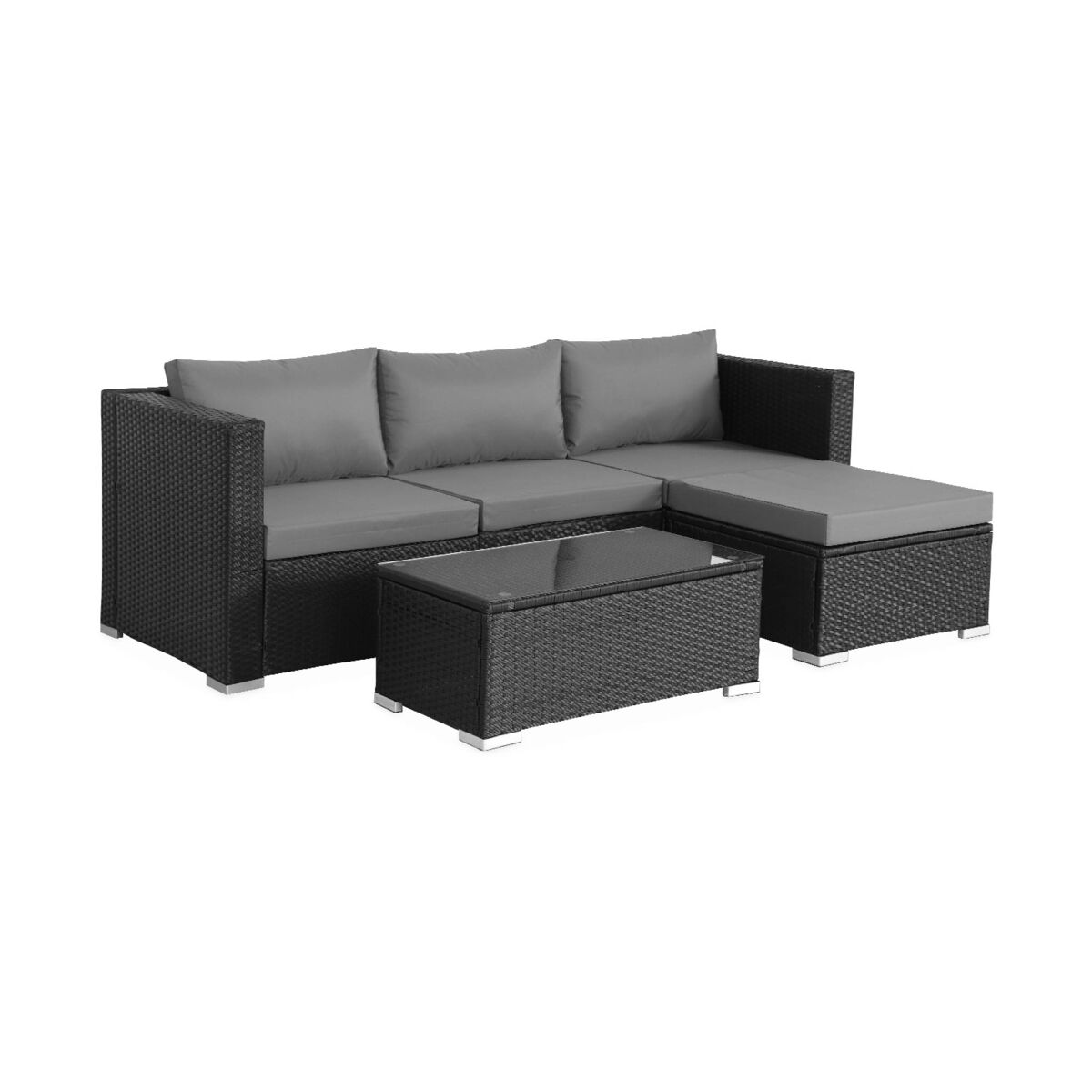 Sofá de jardim de resina de 4 lugares, torino, preto, 70x70x63 cm