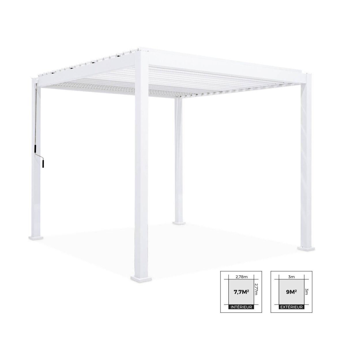 Pérgola bioclimática 3x3m de alumínio com lâminas ajustáveis, triomphe 3x3m, branco, 301x301x250 cm