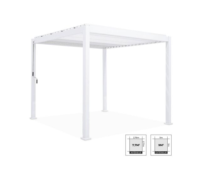 Pérgola bioclimática 3x3m de alumínio com lâminas ajustáveis, triomphe 3x3m, branco, 301x301x250 cm