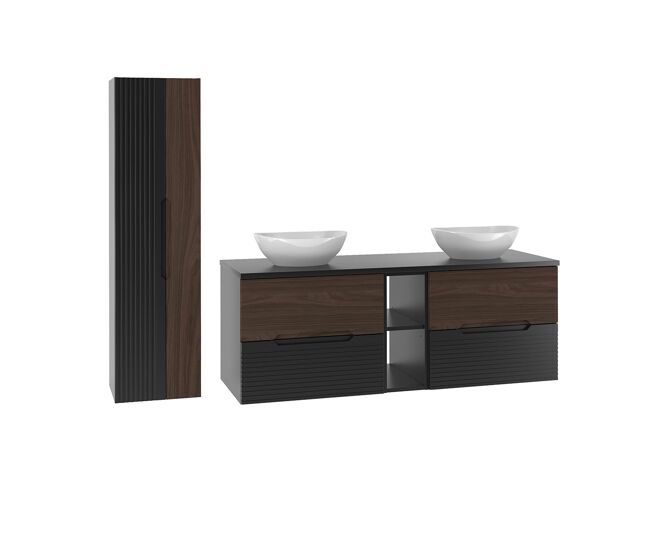 Conjunto móvel de toucador duplo 140cm 2 nichos e enceinte sylla noir e madeira