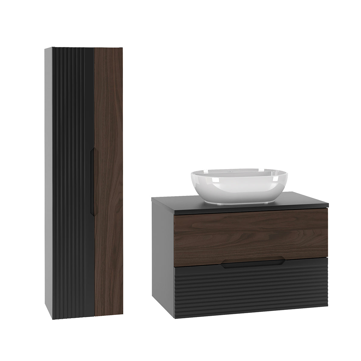Conjunto móvel lavatório simples 80cm coluna sylla preto madeira