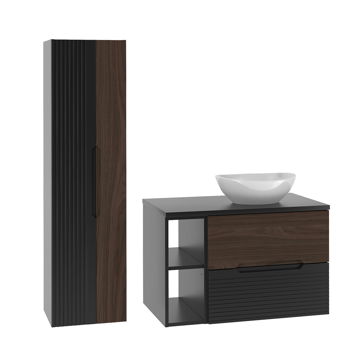 Conjunto móvel lavatório simples 80cm 2 nichos enceinte sylla noir madeira