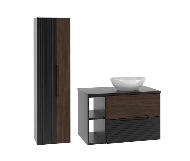 Conjunto móvel lavatório simples 80cm 2 nichos enceinte sylla noir madeira