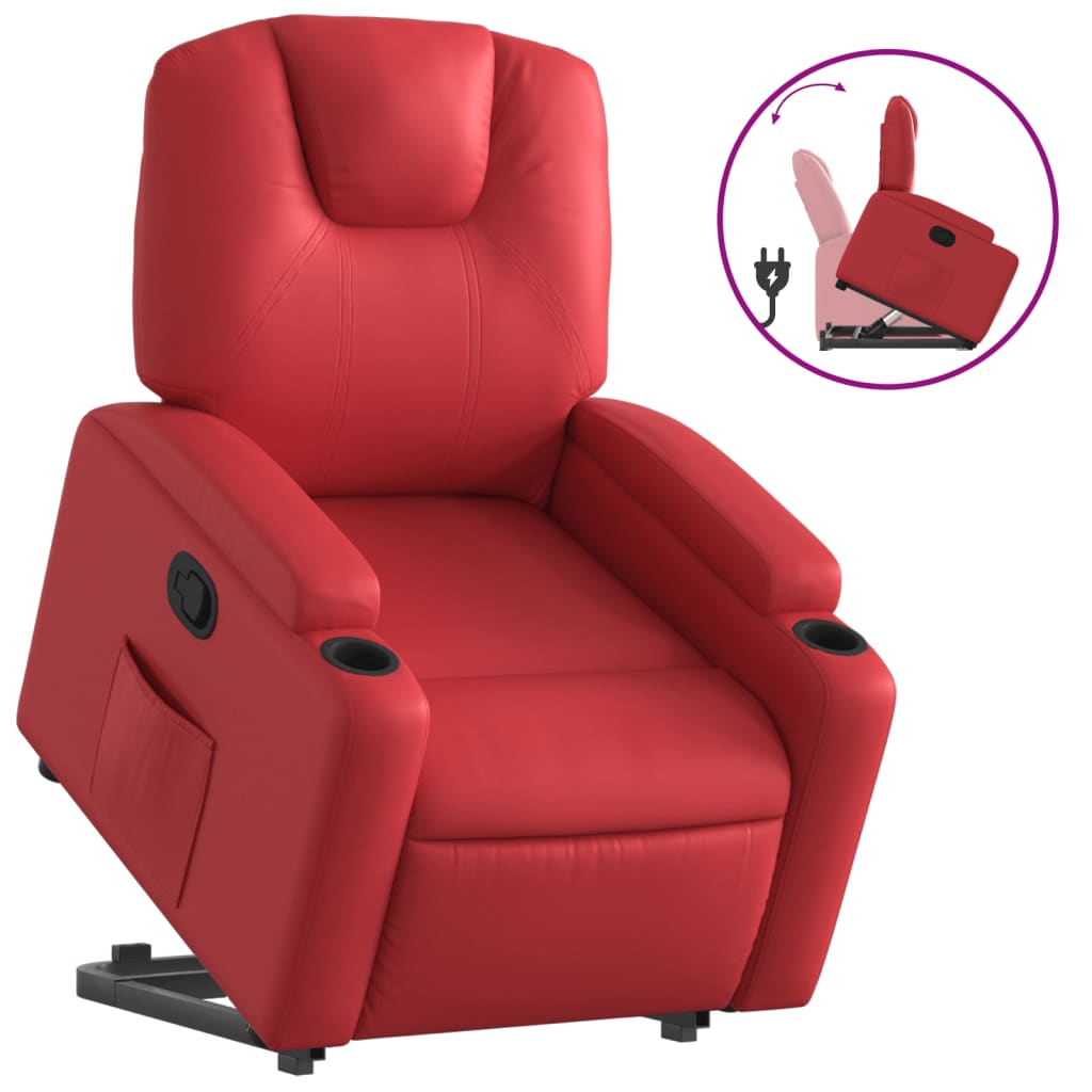 Vidaxl poltrona reclinável elevatória couro artificial vermelho