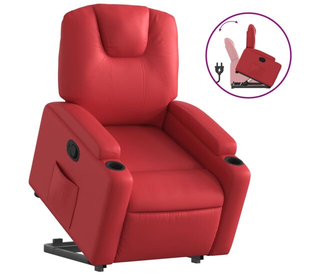 Vidaxl poltrona reclinável elevatória couro artificial vermelho
