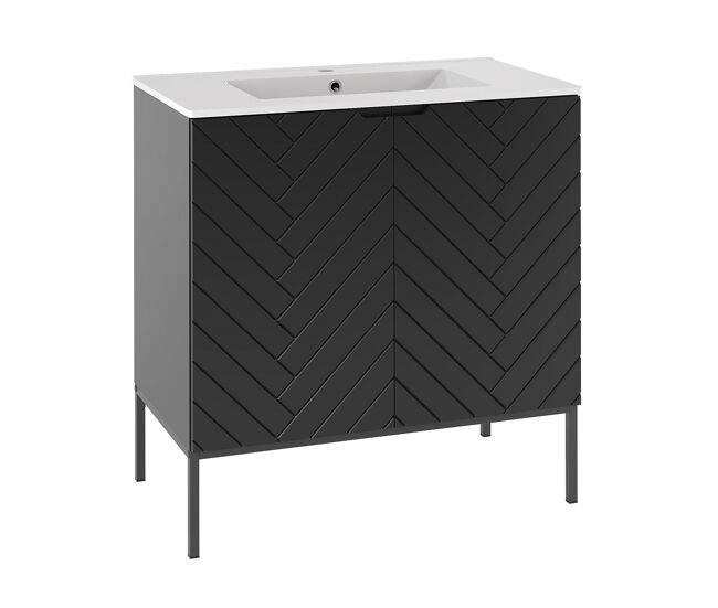 Móvel lavatório simples embutido 80cm 2 portas pés daria preto