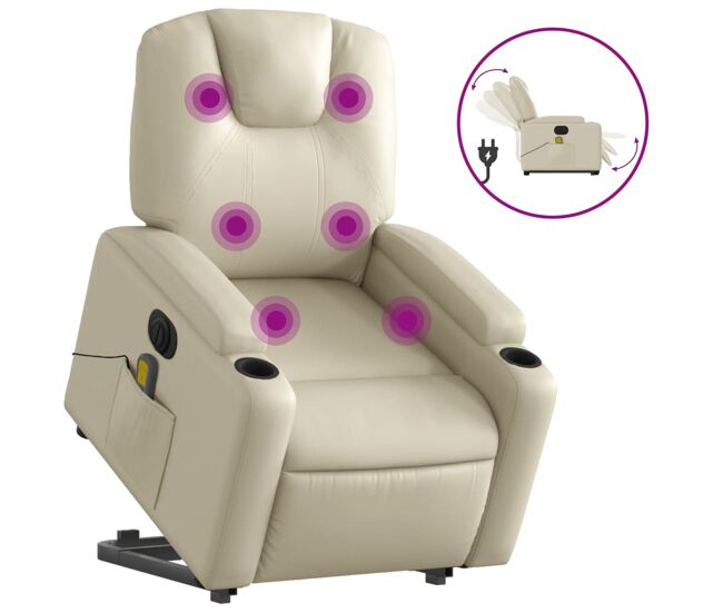 Vidaxl poltrona reclinável elevatória elétrica couro artificial creme