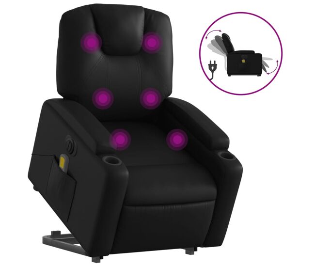 Vidaxl poltrona reclinável elevatória elétrica couro artificial preto