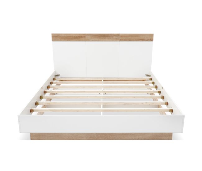 Cama para adultos 140x200 cm - cama flutuante com estrado de ripas - estrutura de madeira - branco