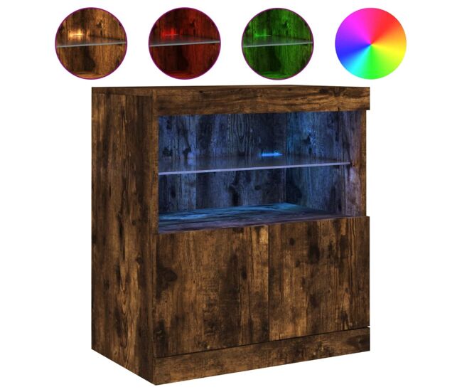 Vidaxl aparador com luzes led 60x37x67 cm carvalho fumado