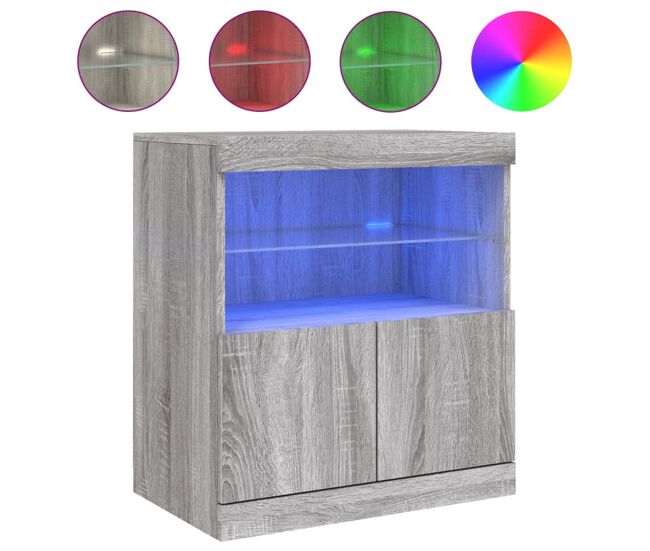 Vidaxl aparador com luzes led 60x37x67 cm cinzento sonoma