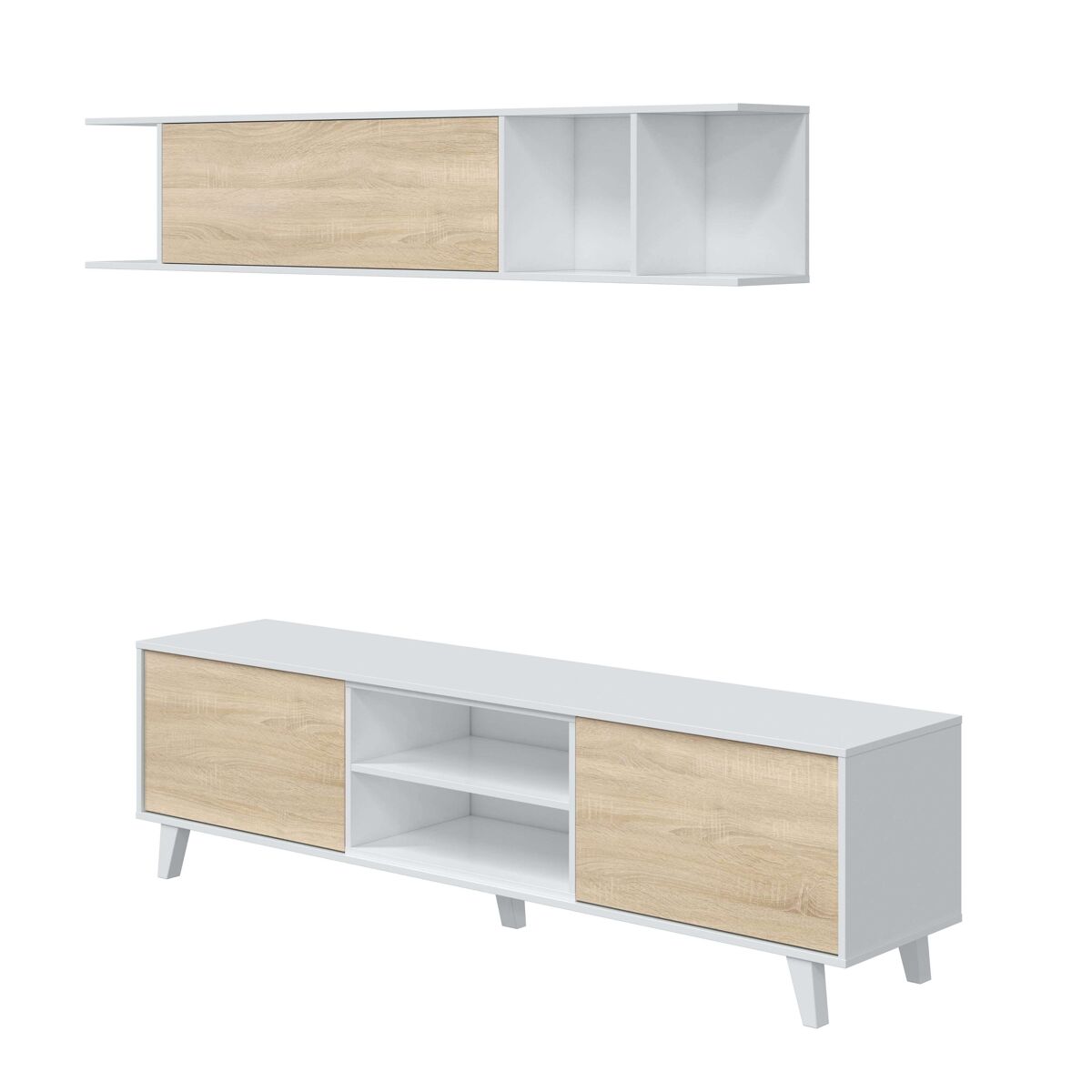 Miroytengo Pacote Completo De Móveis De Sala E Carvalho (Móveis De Sala + Aparador + Mesa De Centro Elevatória) Branco