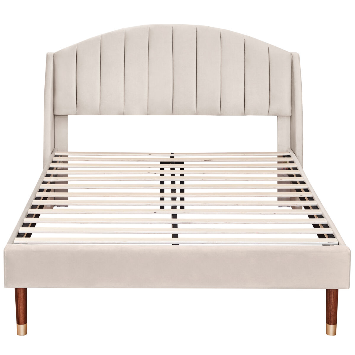 Cama estofada 140x190cm em veludo com base de ripas - bege