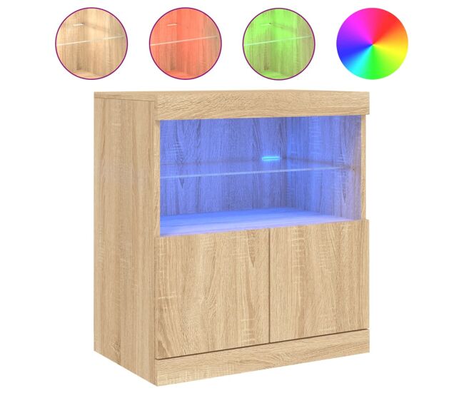 Vidaxl aparador com luzes led 60x37x67 cm carvalho sonoma