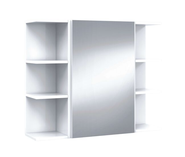 Pacote armário com espelho + 2 espelhos branco brilhante móveis de armazenamento de banheiro 65x80x21 cm