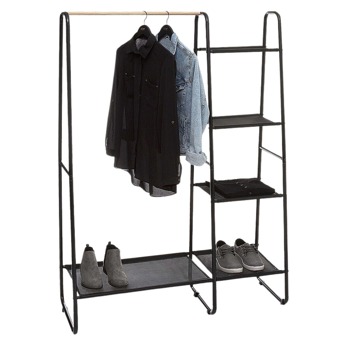 Roupas burro 1 barra 4 prateleiras metal cor preto 150x102 cm