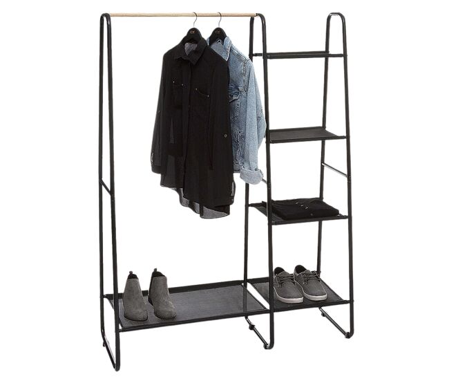 Roupas burro 1 barra 4 prateleiras metal cor preto 150x102 cm