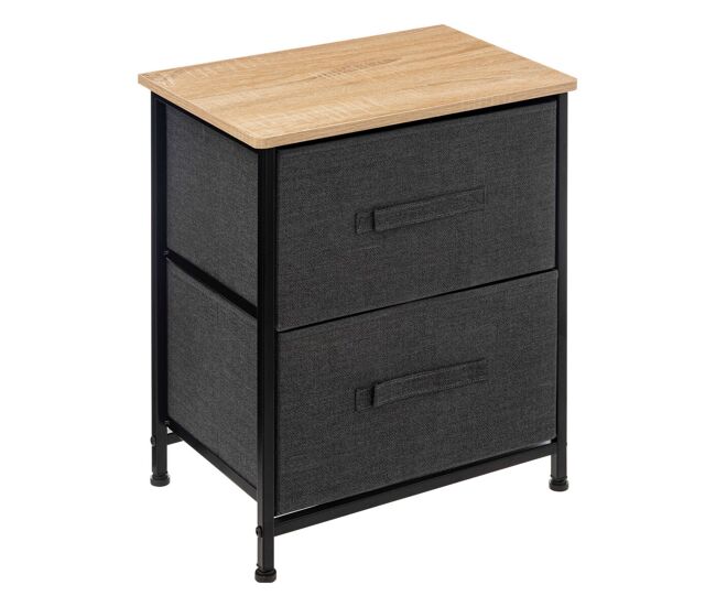 Tissa mesa de cabeceira 2 gavetas quarto estilo moderno carvalho claro e acier gris escuro 41x51 cm