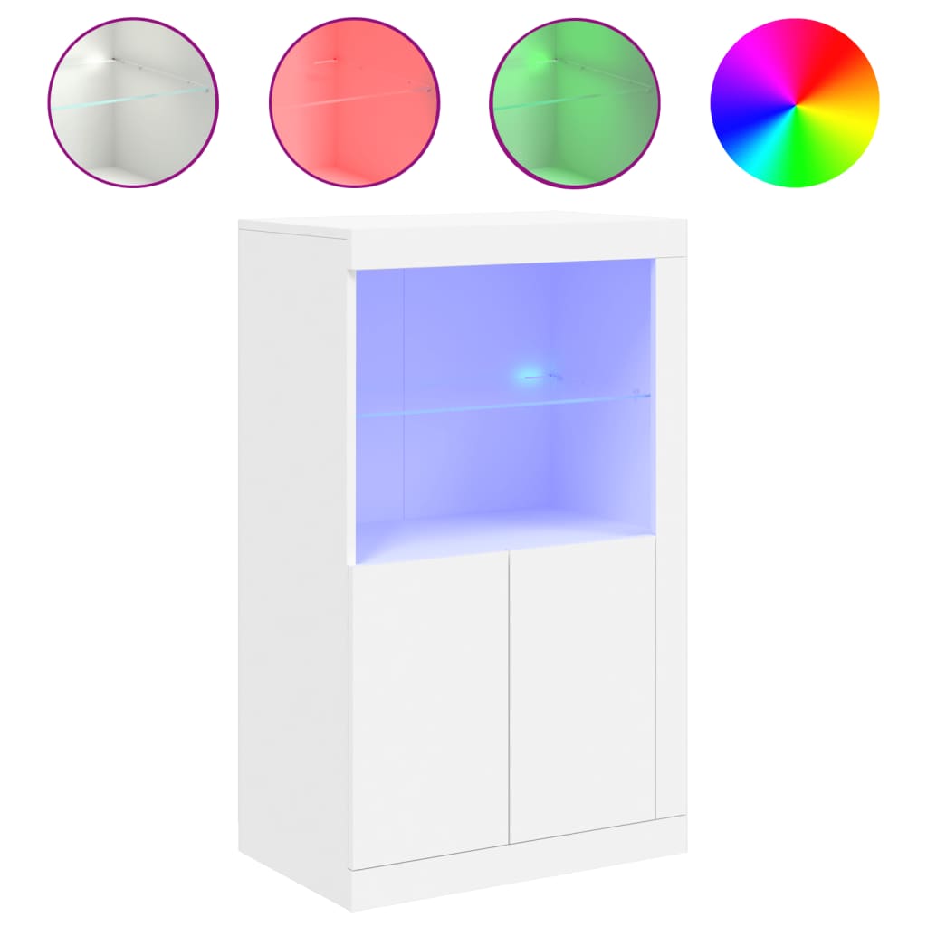 Vidaxl armário de apoio com luzes led derivados de madeira branco