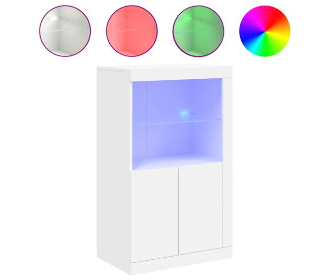 Vidaxl armário de apoio com luzes led derivados de madeira branco