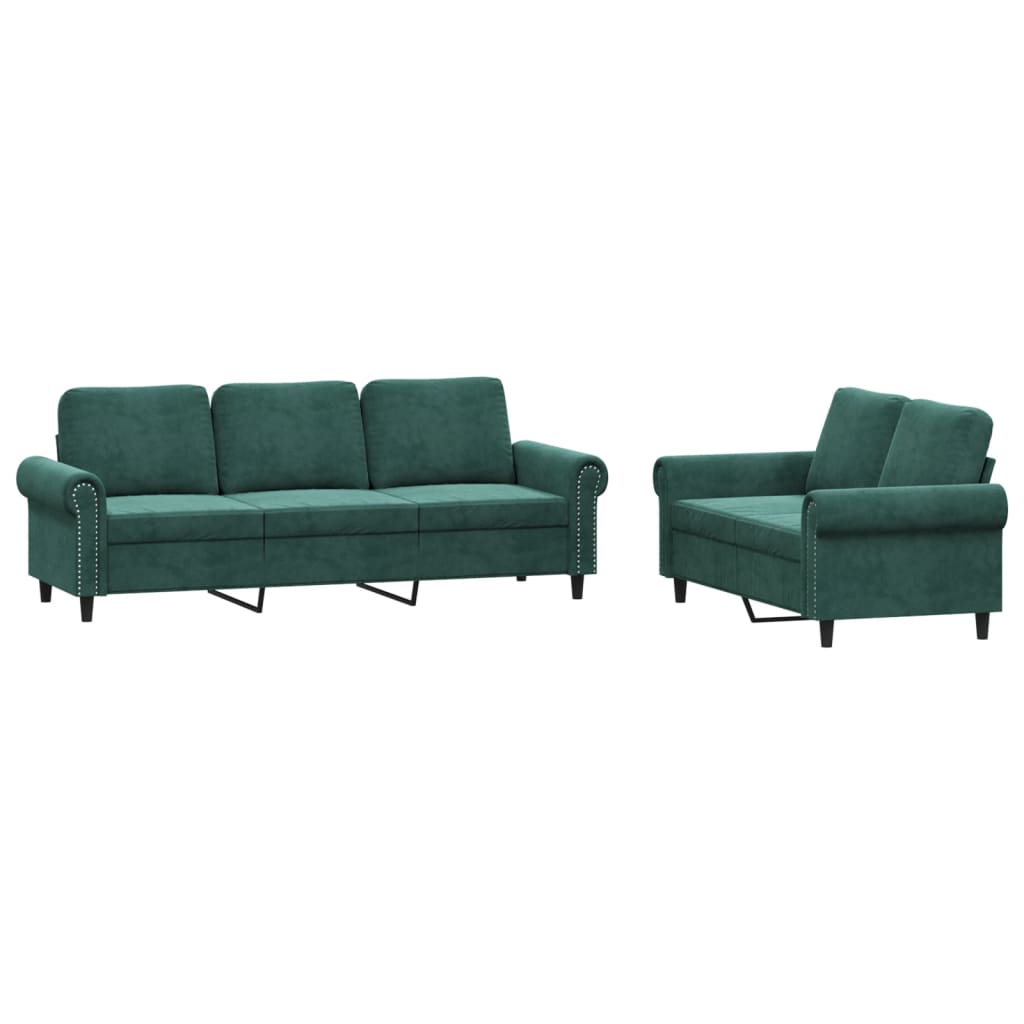 Vidaxl 2 pcs conjunto de sofás com almofadões veludo verde-escuro
