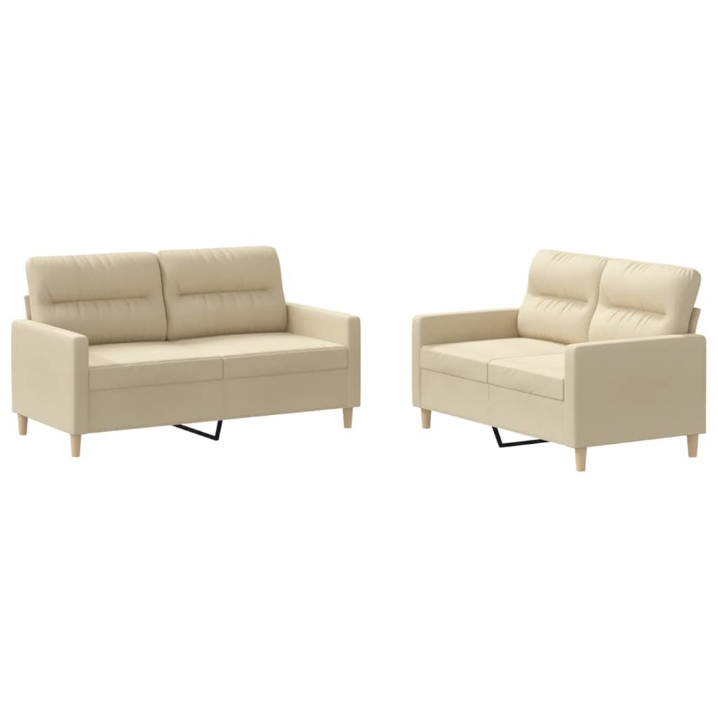 Vidaxl 2 pcs conjunto de sofás com almofadões tecido cor creme