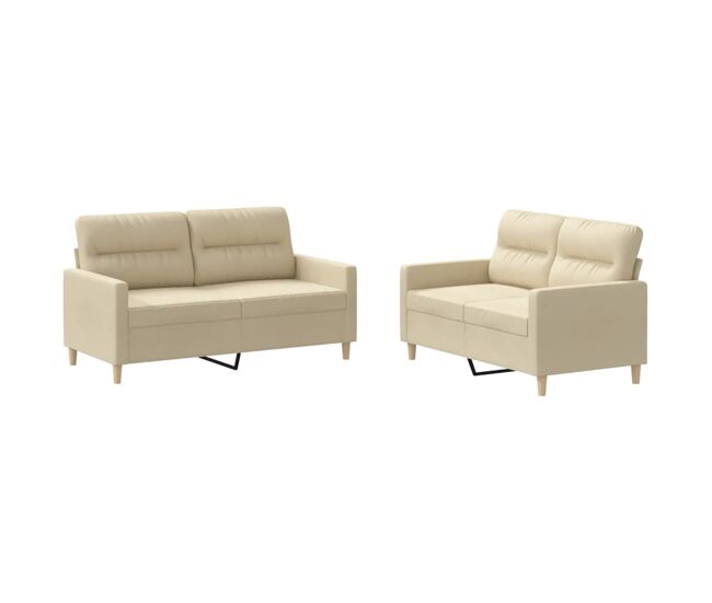 Vidaxl 2 pcs conjunto de sofás com almofadões tecido cor creme